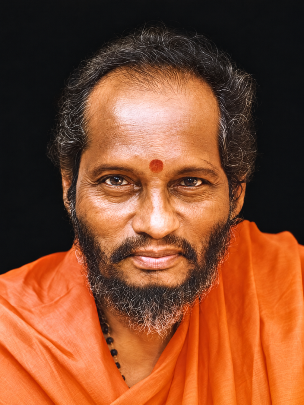 Portrait of Swami Muktananda in orange robes